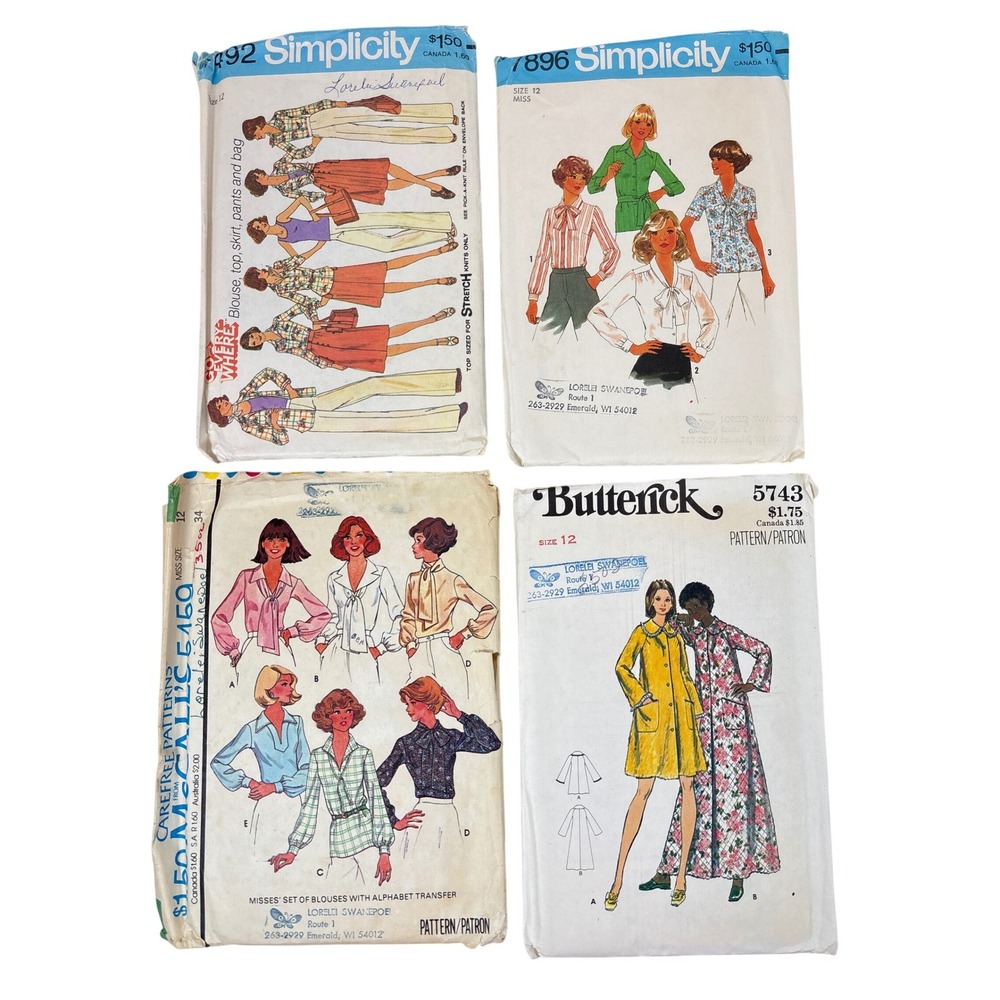VTG 70s Sewing Patterns Lot Simplicity McCalls Butterick Blouse Pants Robe 12
